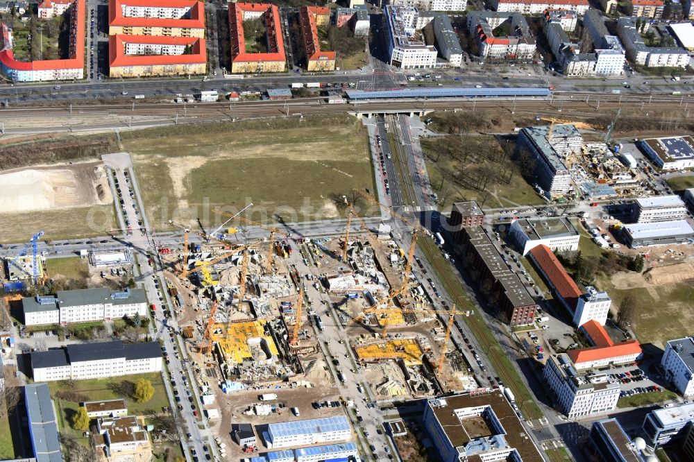 Berlin from above - Construction site to build a new office and commercial building Allianz Campus Berlin in the district Johannisthal - Adlershof in Berlin