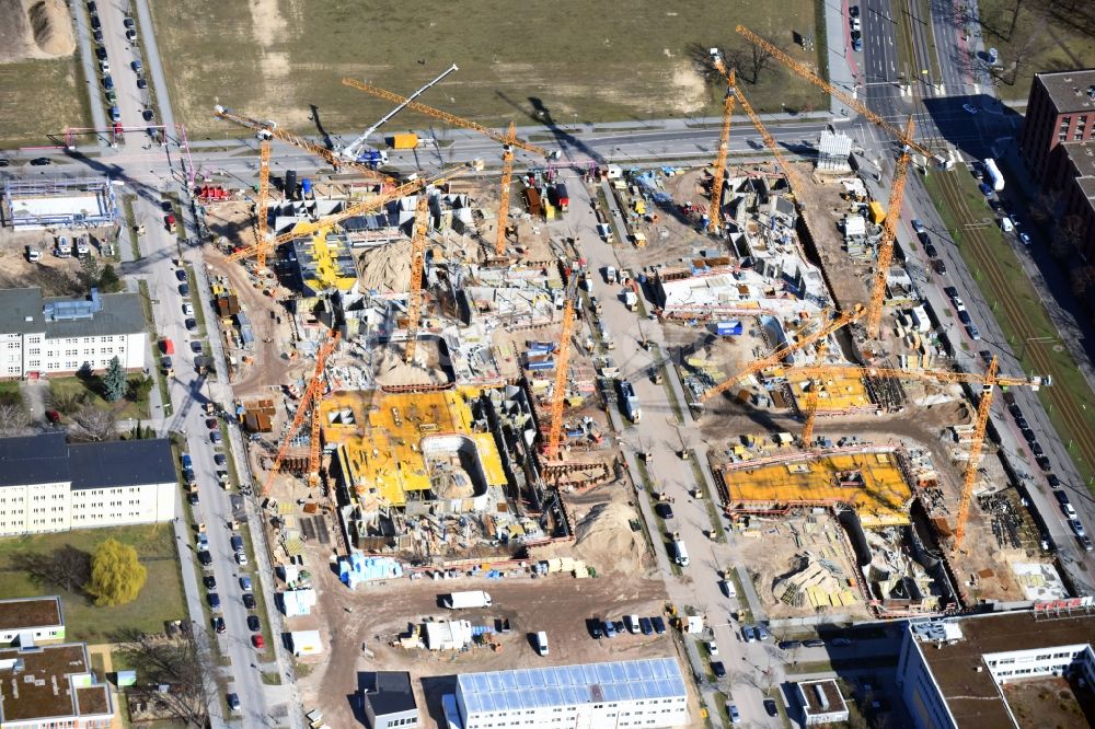 Berlin from the bird's eye view: Construction site to build a new office and commercial building Allianz Campus Berlin in the district Johannisthal - Adlershof in Berlin