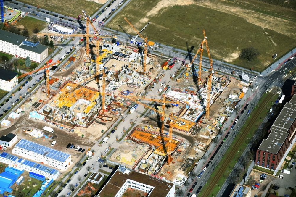 Aerial image Berlin - Construction site to build a new office and commercial building Allianz Campus Berlin in the district Johannisthal - Adlershof in Berlin