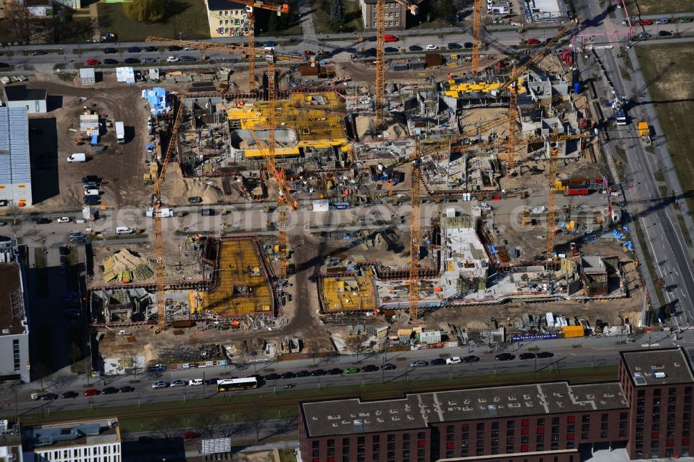 Berlin from the bird's eye view: Construction site to build a new office and commercial building Allianz Campus Berlin in the district Johannisthal - Adlershof in Berlin