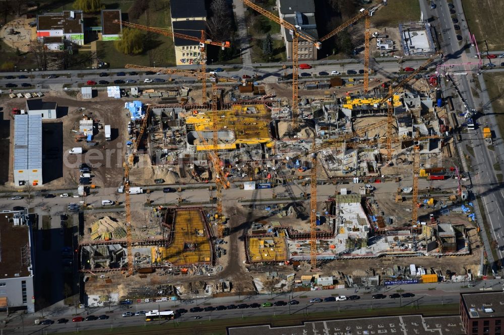 Aerial image Berlin - Construction site to build a new office and commercial building Allianz Campus Berlin in the district Johannisthal - Adlershof in Berlin