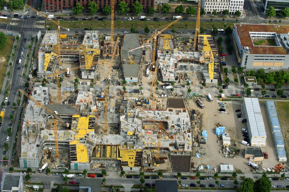 Berlin from the bird's eye view: Construction site to build a new office and commercial building Allianz Campus Berlin in the district Johannisthal - Adlershof in Berlin