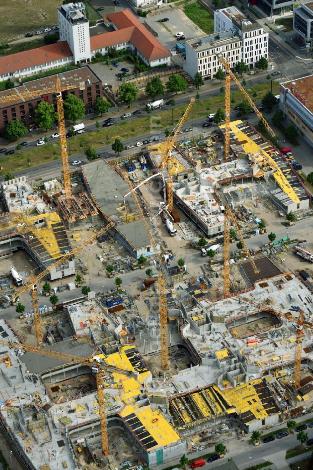 Aerial photograph Berlin - Construction site to build a new office and commercial building Allianz Campus Berlin in the district Johannisthal - Adlershof in Berlin