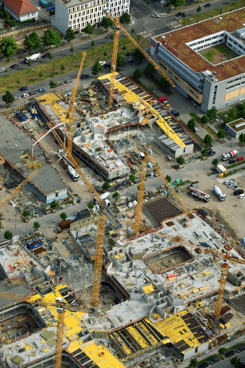 Berlin from above - Construction site to build a new office and commercial building Allianz Campus Berlin in the district Johannisthal - Adlershof in Berlin