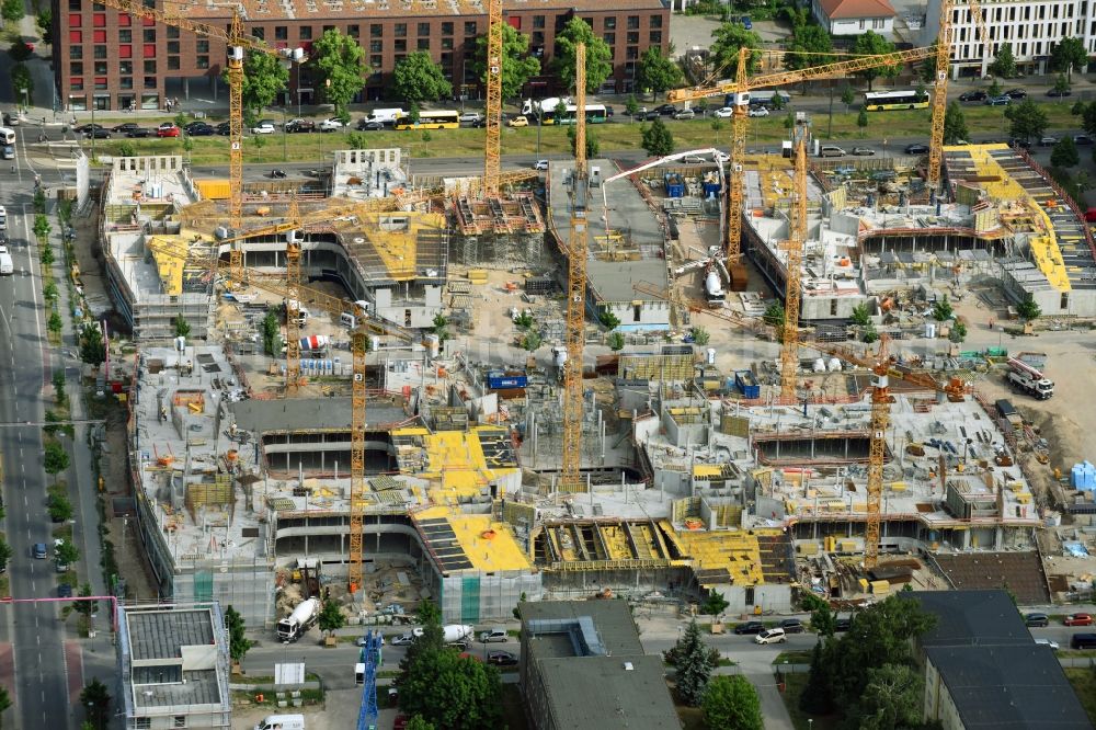 Berlin from the bird's eye view: Construction site to build a new office and commercial building Allianz Campus Berlin in the district Johannisthal - Adlershof in Berlin