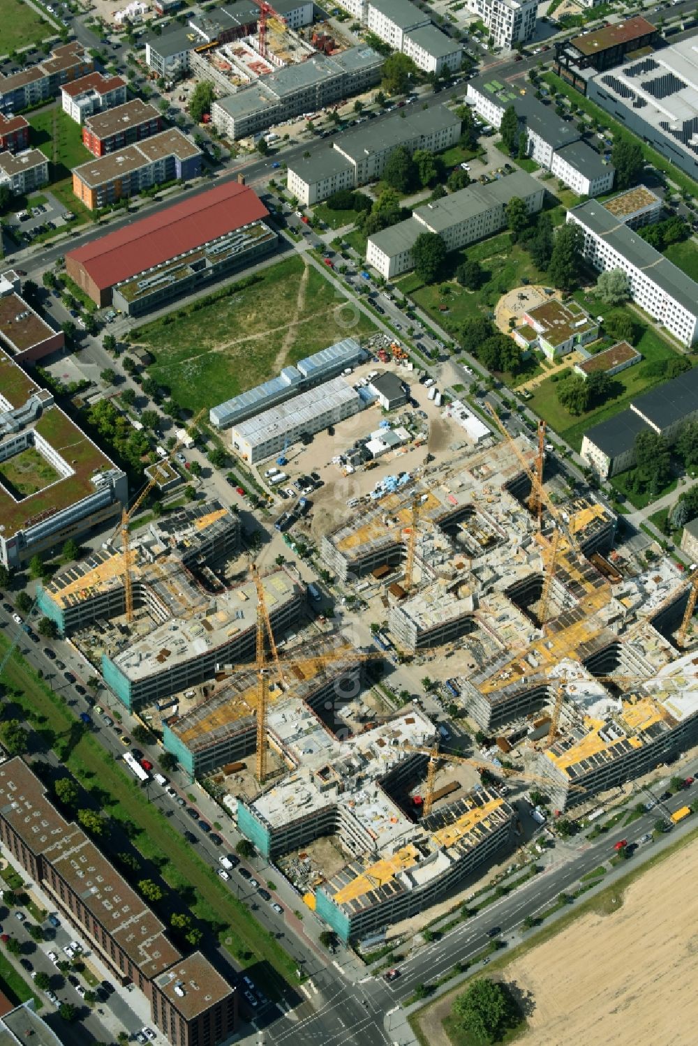 Berlin from above - Construction site to build a new office and commercial building Allianz Campus Berlin in the district Johannisthal - Adlershof in Berlin