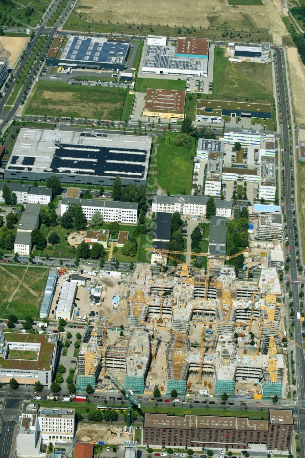 Aerial image Berlin - Construction site to build a new office and commercial building Allianz Campus Berlin in the district Johannisthal - Adlershof in Berlin