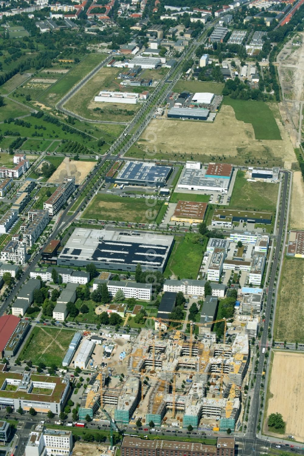 Aerial photograph Berlin - Construction site to build a new office and commercial building Allianz Campus Berlin in the district Johannisthal - Adlershof in Berlin