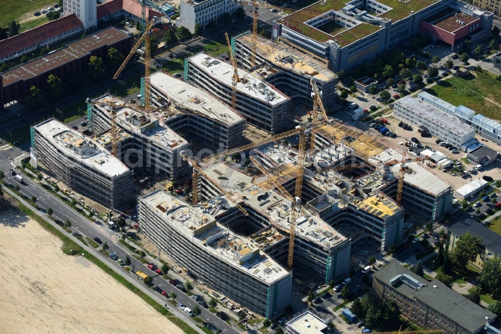 Berlin from the bird's eye view: Construction site to build a new office and commercial building Allianz Campus Berlin in the district Johannisthal - Adlershof in Berlin