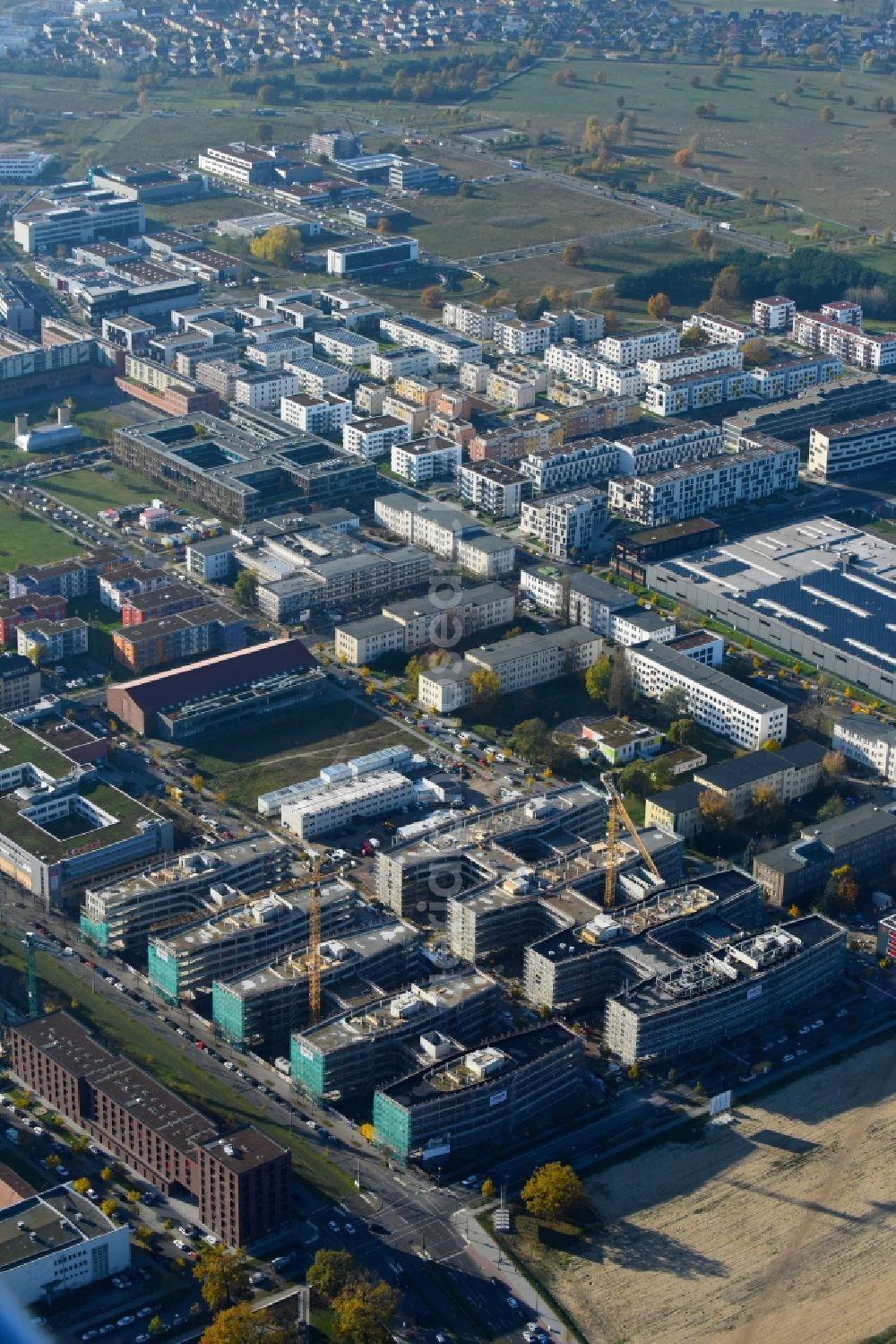 Aerial image Berlin - Construction site to build a new office and commercial building Allianz Campus Berlin in the district Johannisthal - Adlershof in Berlin