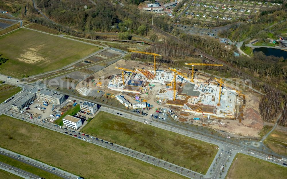 Dortmund from above - Construction site to build a new office and commercial building of Amprion GmbH on Robert-Schuman-Strasse in the district Hoerde in Dortmund in the state North Rhine-Westphalia