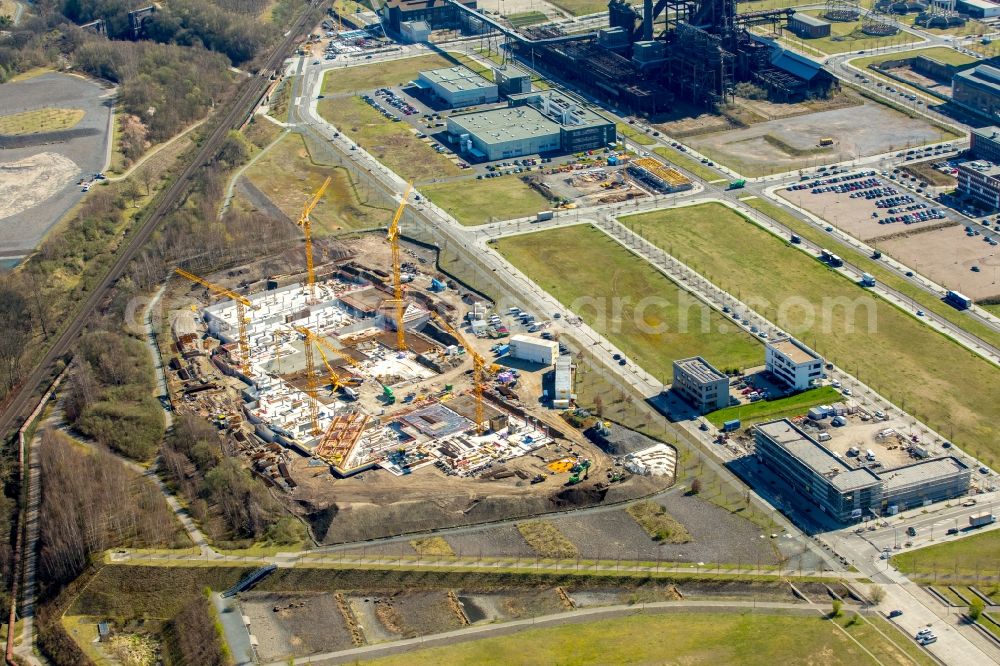 Dortmund from the bird's eye view: Construction site to build a new office and commercial building of Amprion GmbH on Robert-Schuman-Strasse in the district Hoerde in Dortmund in the state North Rhine-Westphalia