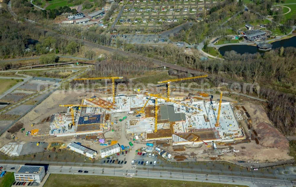 Dortmund from the bird's eye view: Construction site to build a new office and commercial building of Amprion GmbH on Robert-Schuman-Strasse in the district Hoerde in Dortmund in the state North Rhine-Westphalia