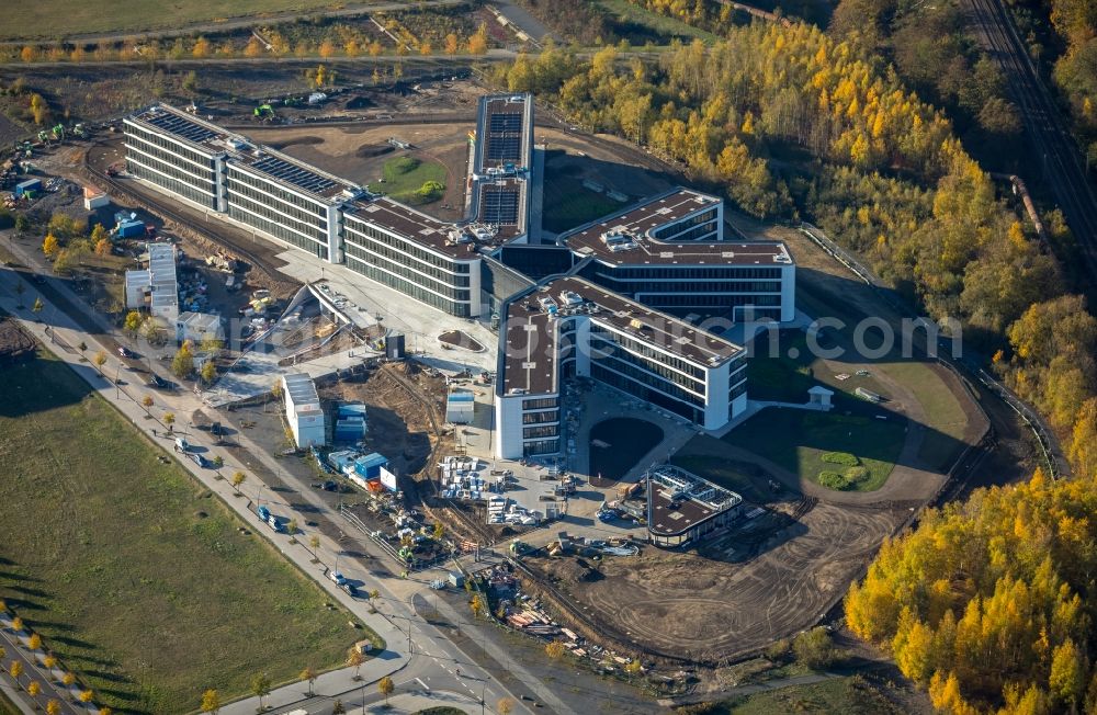 Dortmund from the bird's eye view: Construction site to build a new office and commercial building of Amprion GmbH on Robert-Schuman-Strasse in the district Hoerde in Dortmund in the state North Rhine-Westphalia