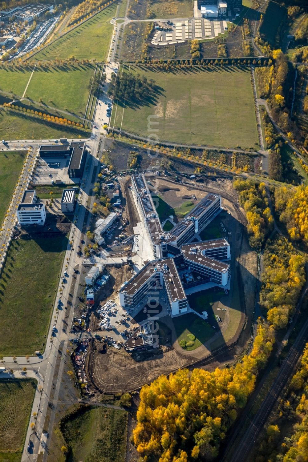 Aerial image Dortmund - Construction site to build a new office and commercial building of Amprion GmbH on Robert-Schuman-Strasse in the district Hoerde in Dortmund in the state North Rhine-Westphalia