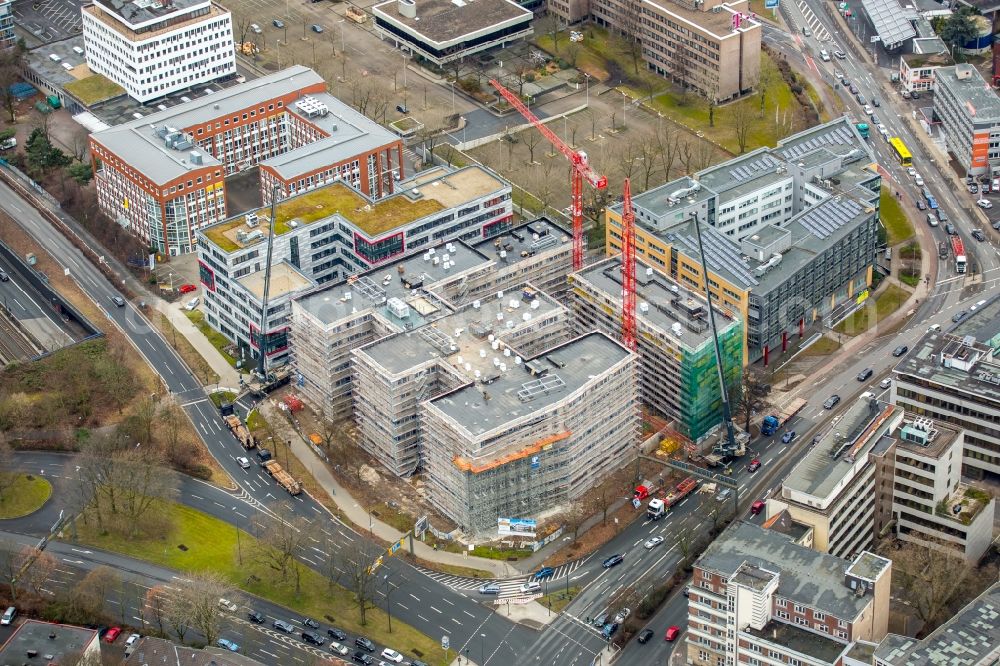 Aerial photograph Essen - Building site to the new building of an office house and business house of the enterprise group BITMARCK in the district of Holsterhausen in Friedrichstrasse in food in the federal state North Rhine-Westphalia