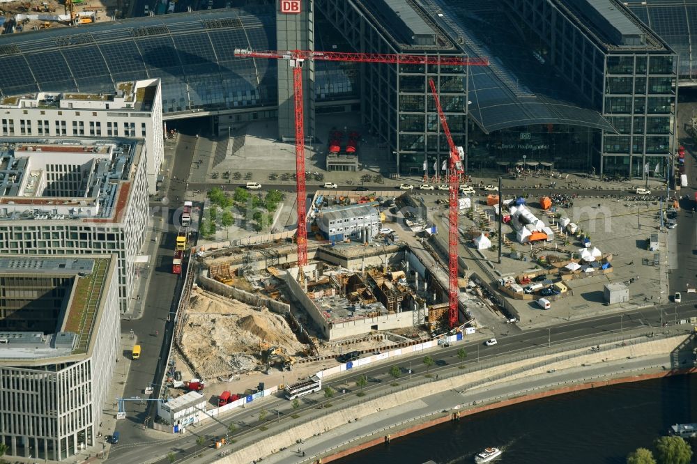 Berlin from above - Construction site to build a new office and commercial building cube berlin on Washingtonplatz - Rahel-Hirsch-Strasse in Berlin, Germany