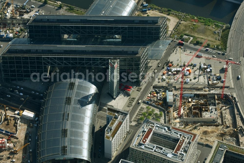 Aerial image Berlin - Construction site to build a new office and commercial building cube berlin on Washingtonplatz - Rahel-Hirsch-Strasse in Berlin, Germany