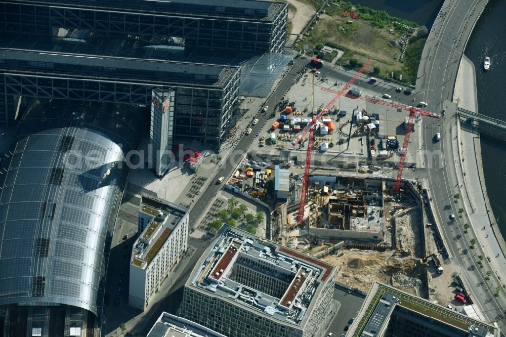 Aerial photograph Berlin - Construction site to build a new office and commercial building cube berlin on Washingtonplatz - Rahel-Hirsch-Strasse in Berlin, Germany