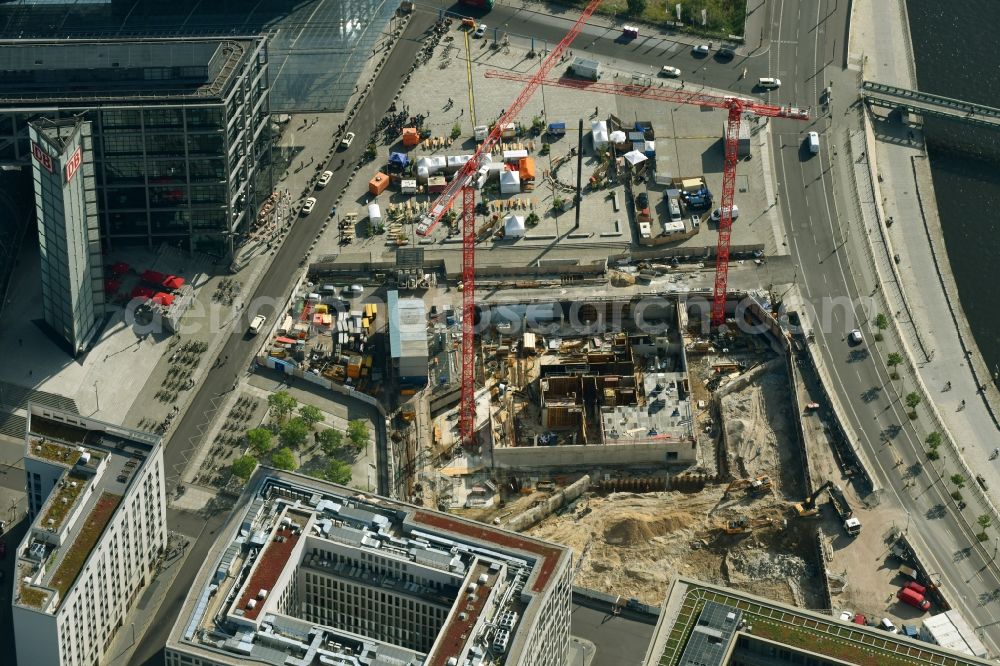 Berlin from above - Construction site to build a new office and commercial building cube berlin on Washingtonplatz - Rahel-Hirsch-Strasse in Berlin, Germany