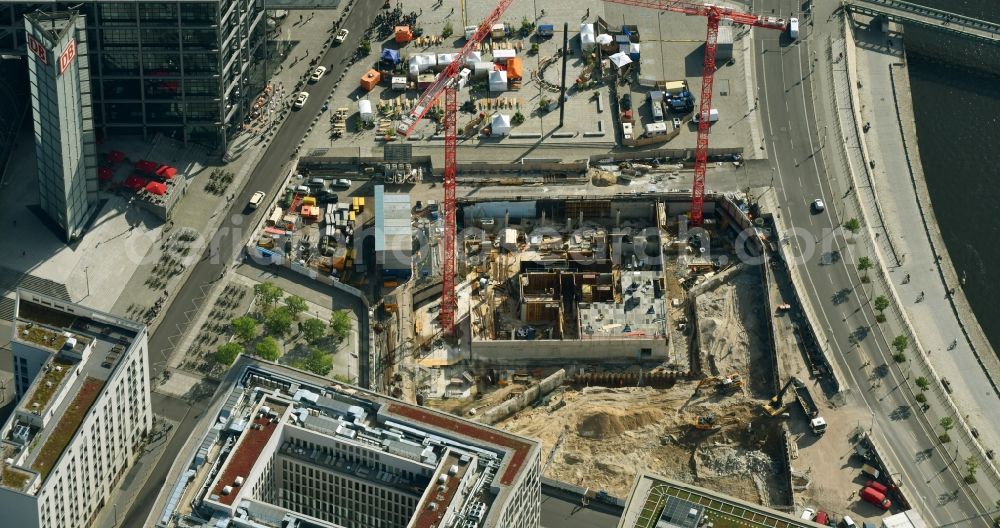 Berlin from the bird's eye view: Construction site to build a new office and commercial building cube berlin on Washingtonplatz - Rahel-Hirsch-Strasse in Berlin, Germany