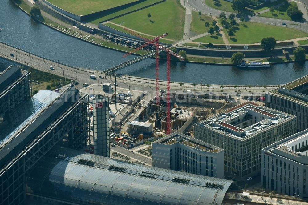 Aerial image Berlin - Construction site to build a new office and commercial building cube berlin on Washingtonplatz - Rahel-Hirsch-Strasse in Berlin, Germany