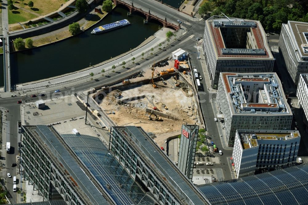 Berlin from above - Construction site to build a new office and commercial building cube berlin on Washingtonplatz - Rahel-Hirsch-Strasse in Berlin, Germany