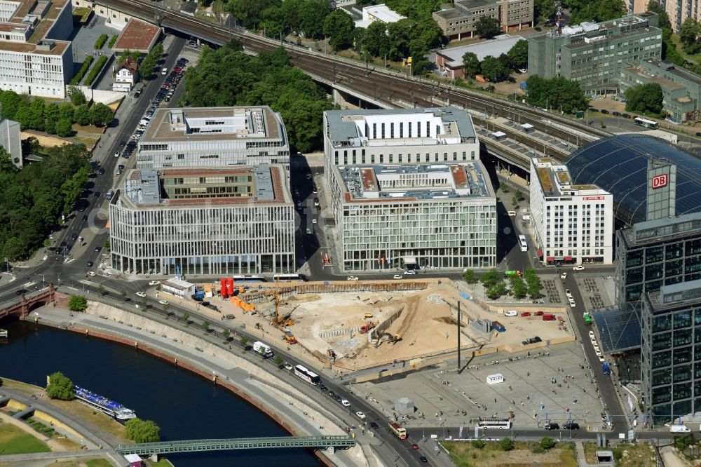 Berlin from above - Construction site to build a new office and commercial building cube berlin on Washingtonplatz - Rahel-Hirsch-Strasse in Berlin, Germany