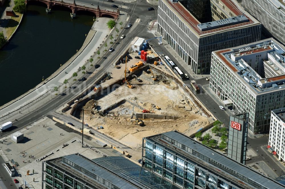 Berlin from the bird's eye view: Construction site to build a new office and commercial building cube berlin on Washingtonplatz - Rahel-Hirsch-Strasse in Berlin, Germany