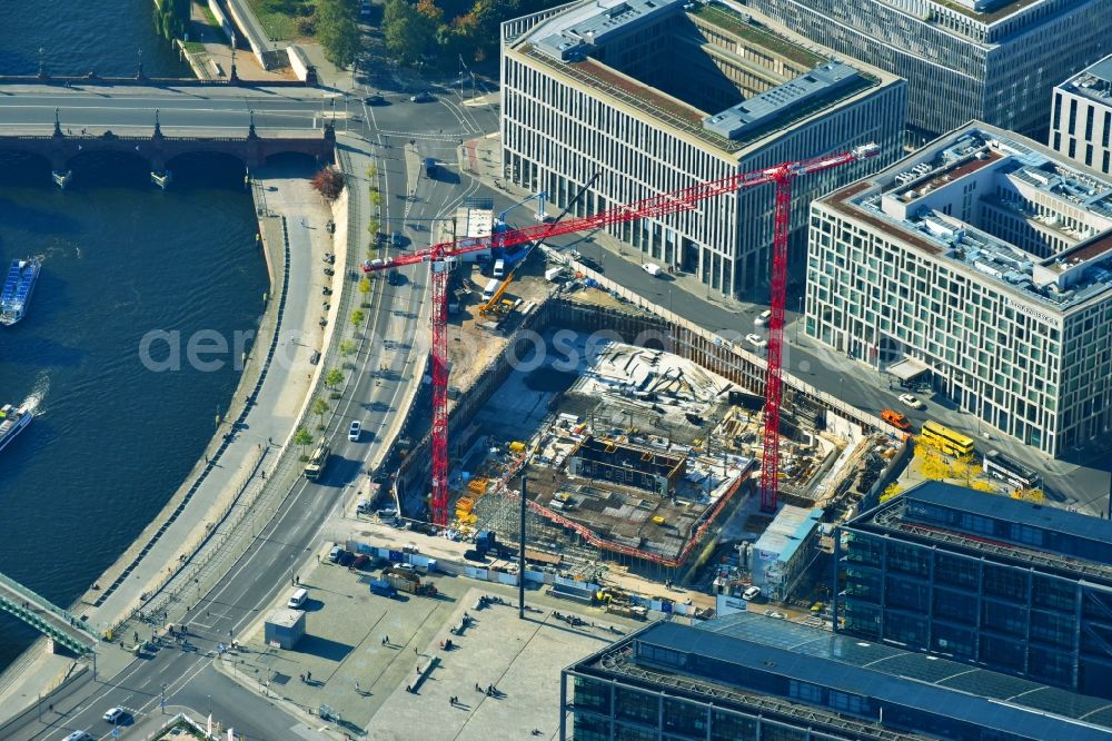 Aerial image Berlin - Construction site to build a new office and commercial building cube berlin on Washingtonplatz - Rahel-Hirsch-Strasse in Berlin, Germany