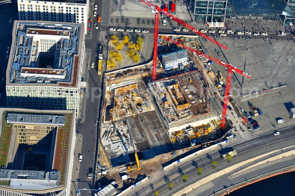 Aerial photograph Berlin - Construction site to build a new office and commercial building cube berlin on Washingtonplatz - Rahel-Hirsch-Strasse in Berlin, Germany