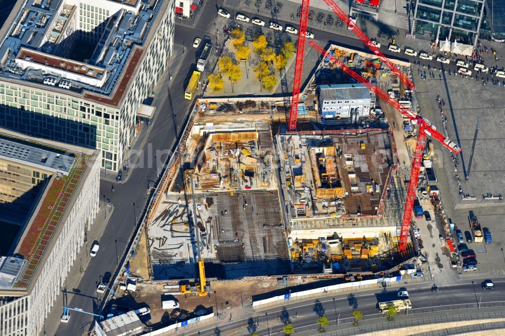 Berlin from above - Construction site to build a new office and commercial building cube berlin on Washingtonplatz - Rahel-Hirsch-Strasse in Berlin, Germany