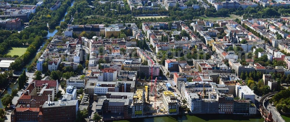 Aerial image Berlin - Construction site to build a new office and commercial building CUVRY CAMPUS on Cuvrystrasse - Schlesische Strasse in the district Kreuzberg in Berlin, Germany