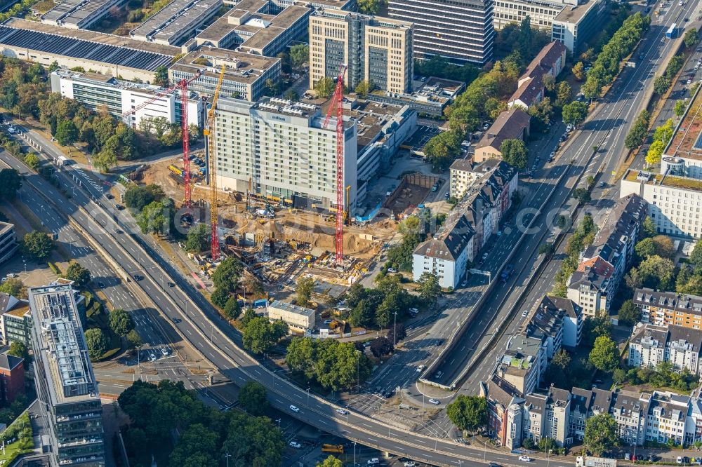 Aerial image Düsseldorf - Construction site to build a new office and commercial building Eclipse at the Kennedydamm in Duesseldorf in the state North Rhine-Westphalia, Germany