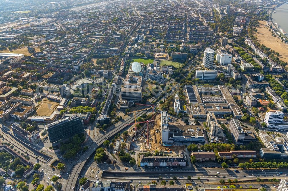 Aerial image Düsseldorf - Construction site to build a new office and commercial building Eclipse at the Kennedydamm in Duesseldorf in the state North Rhine-Westphalia, Germany