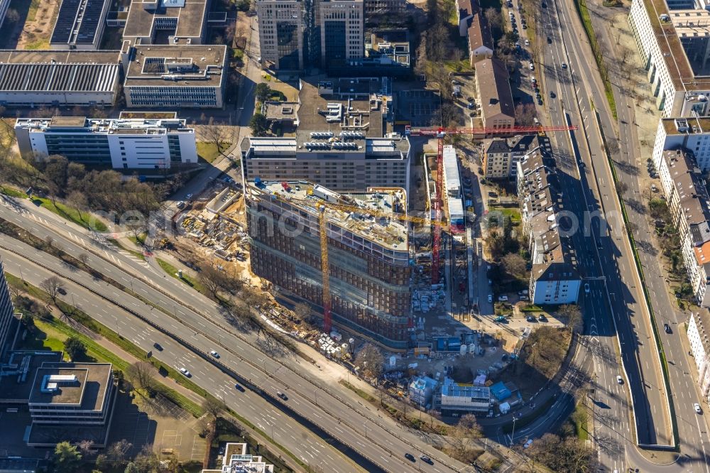 Aerial photograph Düsseldorf - Construction site for a new office and commercial building Eclipse on Georg-Glock-Strasse in the district of Golzheim in Dusseldorf in the Ruhr area in the state of North Rhine-Westphalia, Germany