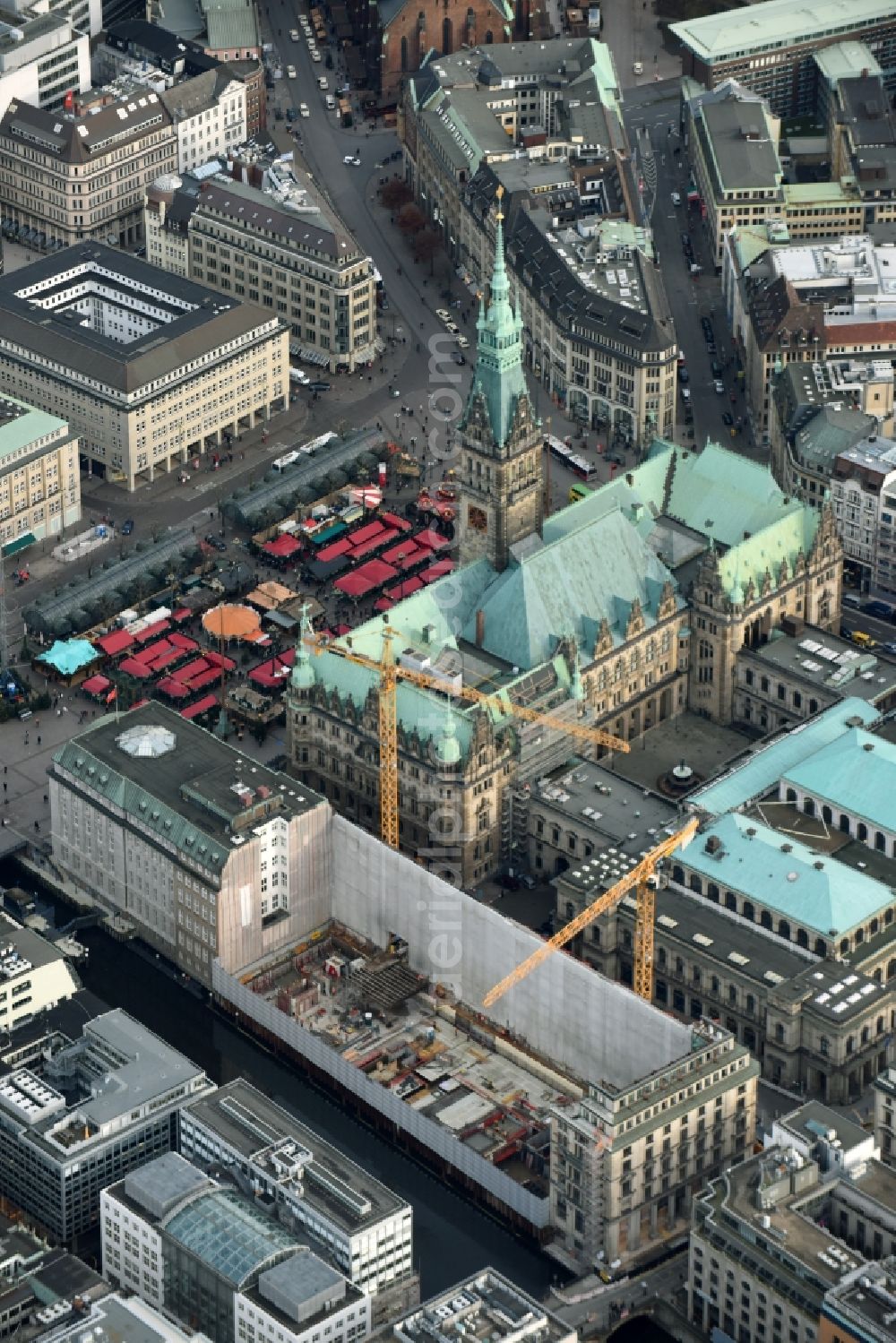 Aerial image Hamburg - Construction site to build a new office and commercial building on Alter Wall in Hamburg, Germany