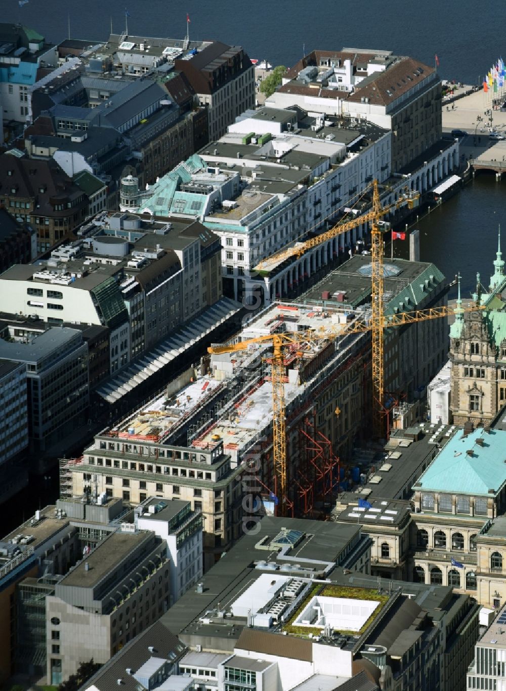 Hamburg from above - Construction site to build a new office and commercial building on Alter Wall in Hamburg, Germany