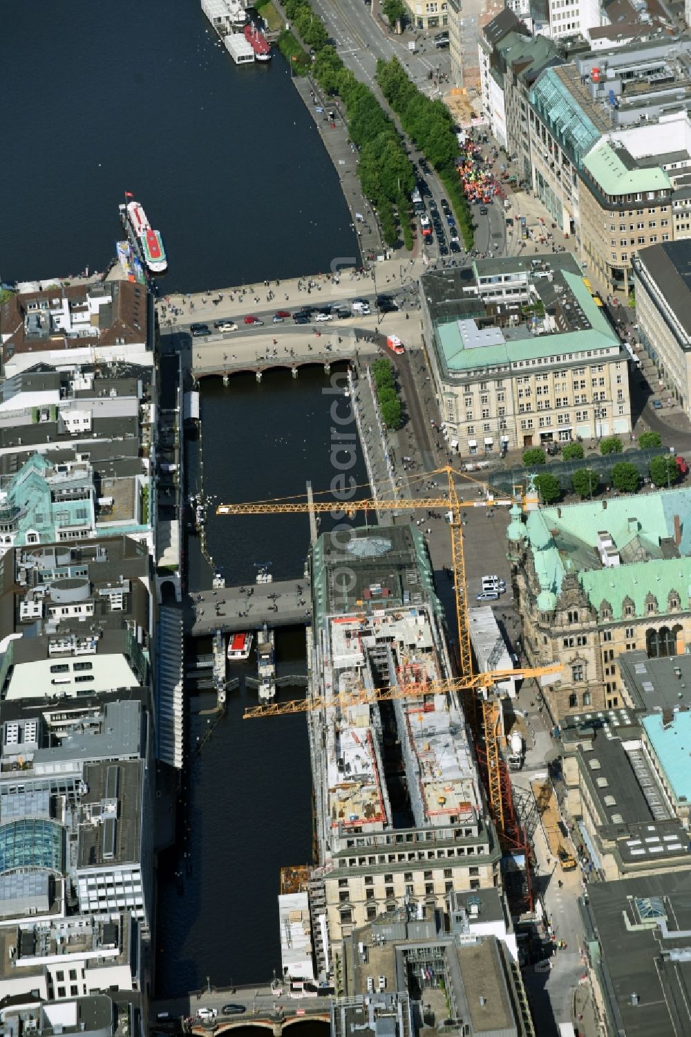 Hamburg from above - Construction site to build a new office and commercial building on Alter Wall in Hamburg, Germany