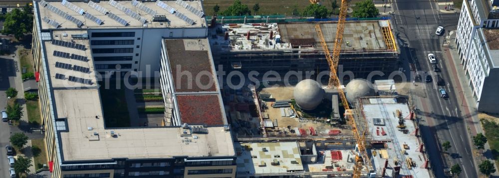 Aerial photograph Berlin OT Adlershof - Construction site for new office and retail building EUROPA-CENTER III at Rudow Chaussee in Berlin - Adlershof