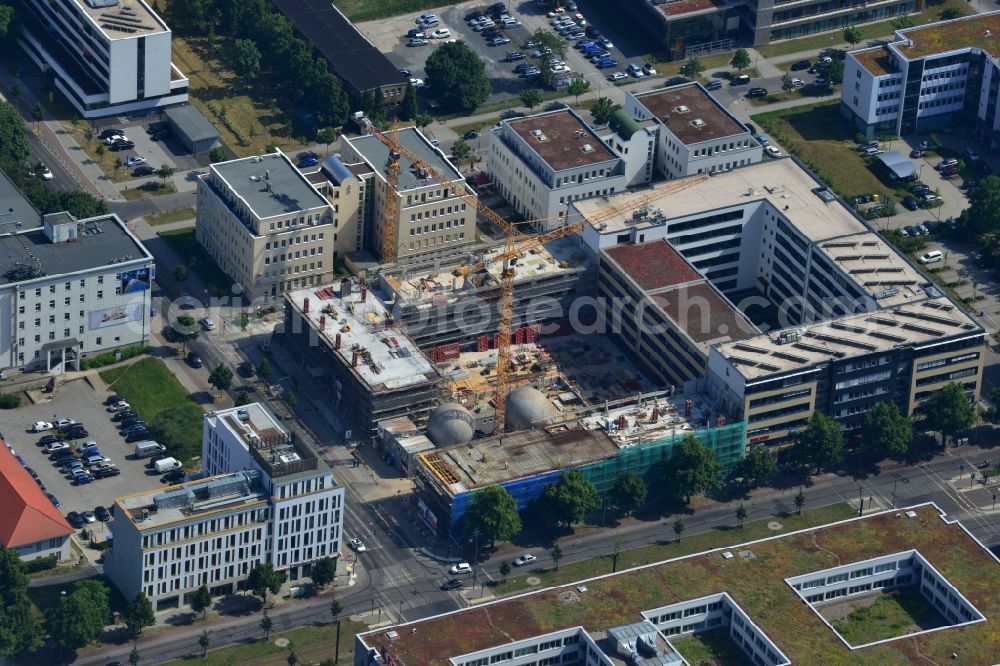 Aerial image Berlin OT Adlershof - Construction site for new office and retail building EUROPA-CENTER III at Rudow Chaussee in Berlin - Adlershof