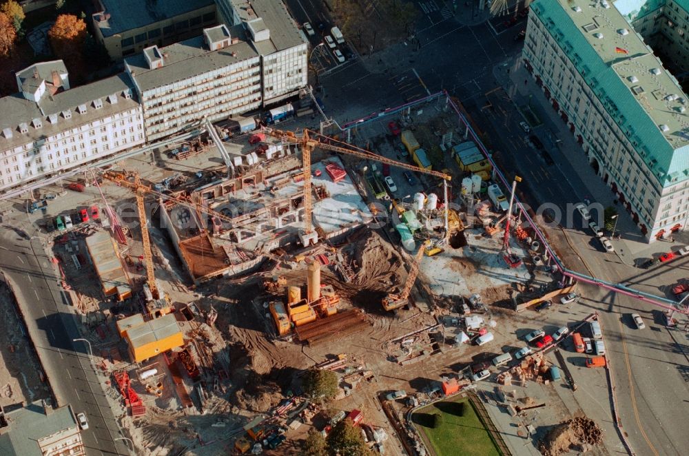 Aerial photograph Berlin Mitte - Construction site for new office and retail building European House of the group Stoffel Unter den Linden in Berlin Mitte