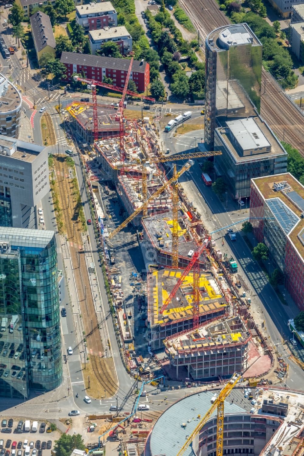 Aerial image Düsseldorf - Construction site to build a new office and commercial building FLOAT between Franzsiusstrasse and Holzstrasse in Duesseldorf in the state North Rhine-Westphalia, Germany