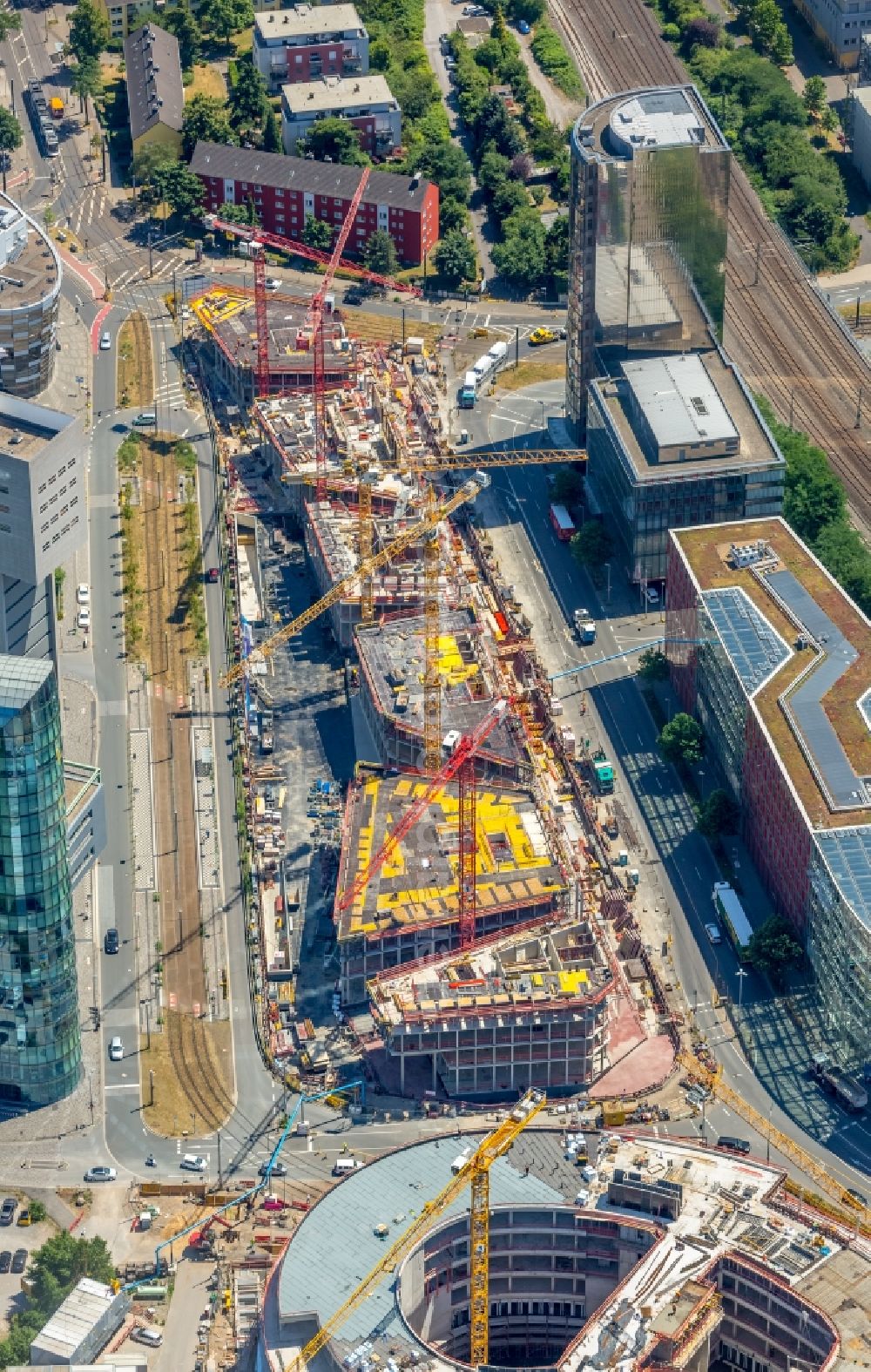 Aerial photograph Düsseldorf - Construction site to build a new office and commercial building FLOAT between Franzsiusstrasse and Holzstrasse in Duesseldorf in the state North Rhine-Westphalia, Germany