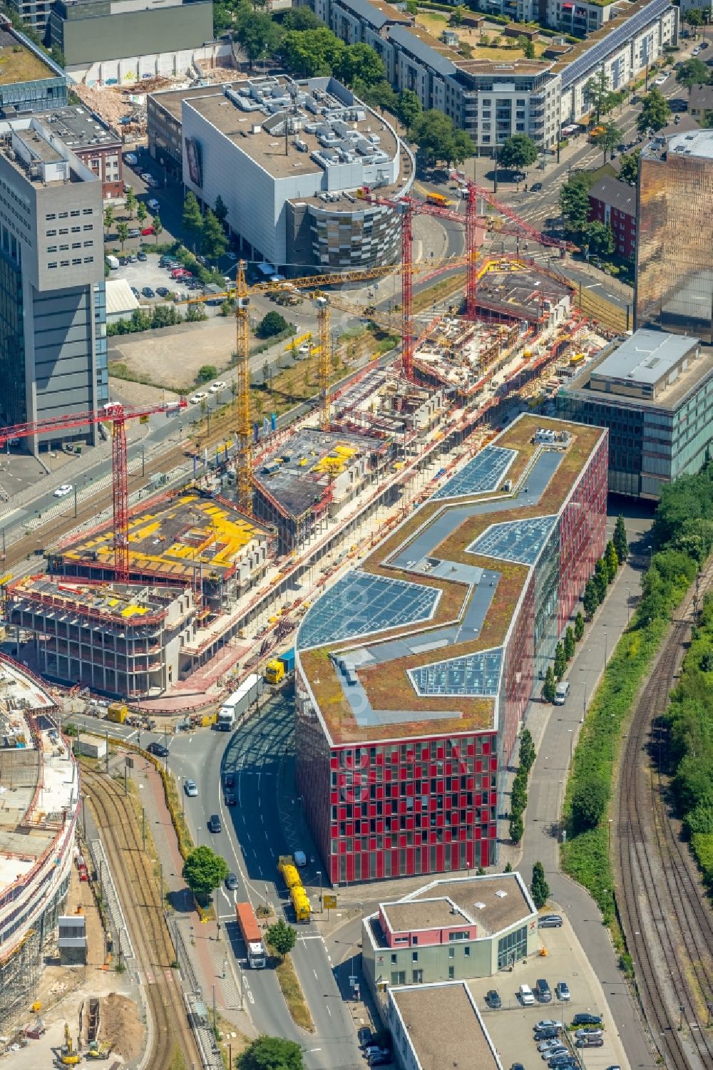 Düsseldorf from the bird's eye view: Construction site to build a new office and commercial building FLOAT between Franzsiusstrasse and Holzstrasse in Duesseldorf in the state North Rhine-Westphalia, Germany