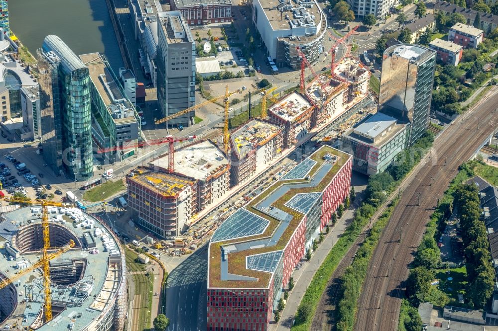 Aerial image Düsseldorf - Construction site to build a new office and commercial building FLOAT between Franzsiusstrasse and Holzstrasse in Duesseldorf in the state North Rhine-Westphalia, Germany