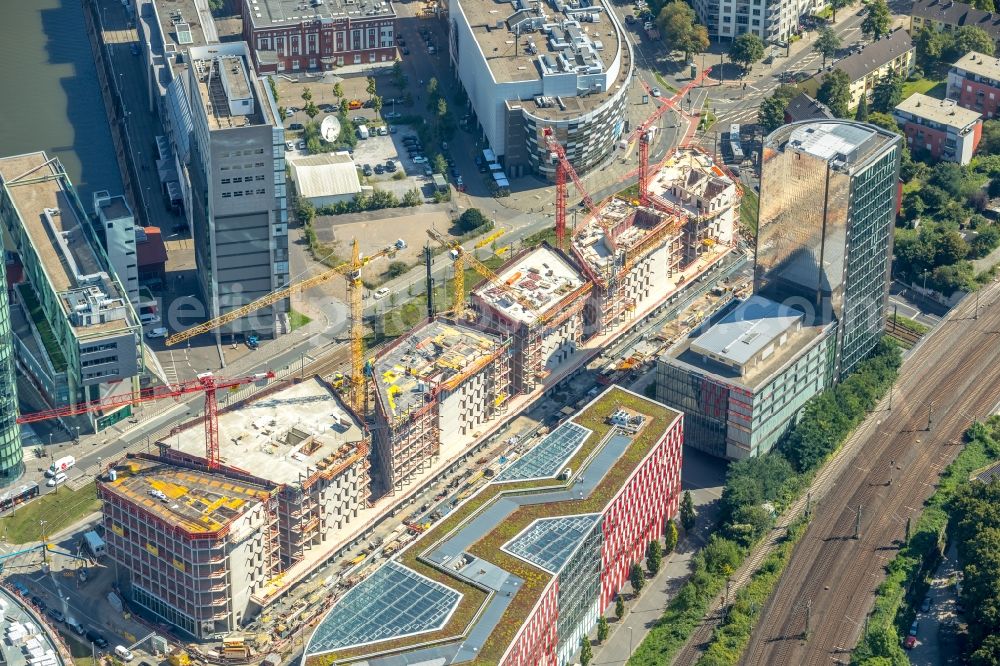 Aerial photograph Düsseldorf - Construction site to build a new office and commercial building FLOAT between Franzsiusstrasse and Holzstrasse in Duesseldorf in the state North Rhine-Westphalia, Germany