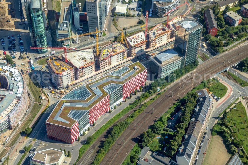 Düsseldorf from above - Construction site to build a new office and commercial building FLOAT between Franzsiusstrasse and Holzstrasse in Duesseldorf in the state North Rhine-Westphalia, Germany