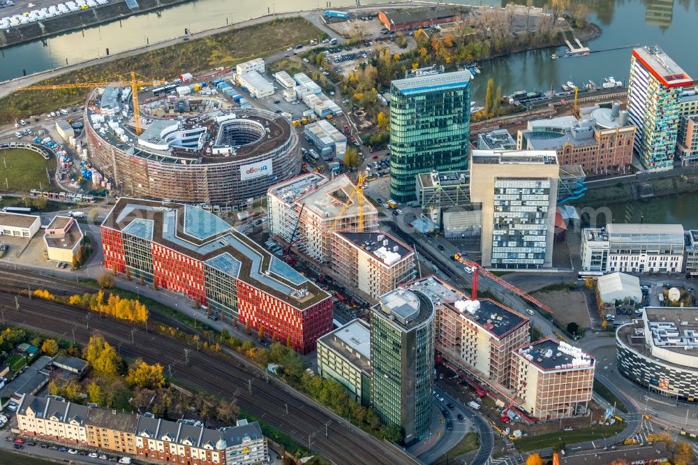 Aerial photograph Düsseldorf - Construction site to build a new office and commercial building FLOAT between Franzsiusstrasse and Holzstrasse in Duesseldorf in the state North Rhine-Westphalia, Germany