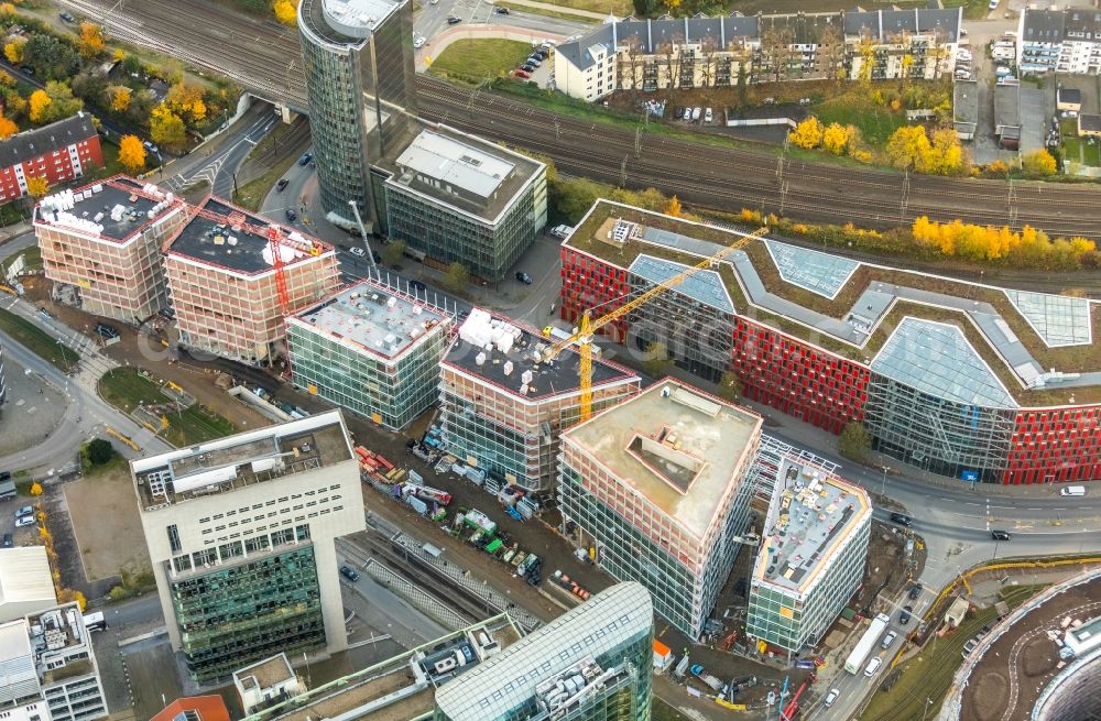 Aerial image Düsseldorf - Construction site to build a new office and commercial building FLOAT between Franzsiusstrasse and Holzstrasse in Duesseldorf in the state North Rhine-Westphalia, Germany